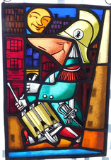 vintage VITRAIL soldat FANFARE