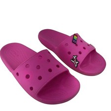 Women's Pink Crocs Cape Robbin Peace Jibbitz Slide Sandals Size 10 Preowned
