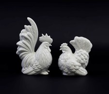 9942699-ds Porcelaine Figurine Wagner&apel Coq et Poule Blanc H15,5cm