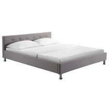 Lit double NIZZA adulte 160x200 cm 2 places 2 personnes avec sommier tissu gris