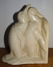 Belle Sculpture Craquelé Art Déco Pingouin ou Manchot Louis Fontinelle 1886-1964