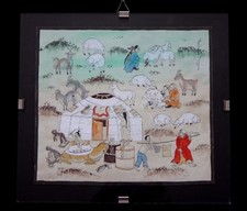 Mongolian painting yurt scene Mongolian Old Mongolian painting signed
