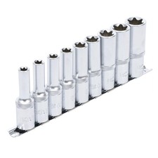 KIT 9 DOUILLES EXTRA LONGUES CARRE 1/2 PROFIL TORX E 10 11 12 14 16 18 20 22 24