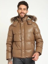 Guess Doudoune Cuir Brun