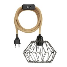 Lampe-cage pliable LEKA avec câble de chanvre, fiche, interrupteur et douille