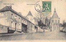 Belgique - BON-SECOURS (Hainaut) Route de Condé et église - Café du Mouton Blanc