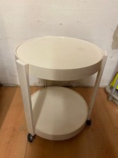 DESSERTE ROULANTE KASTILIA DOUBLE NIVEAUX FORME RONDE PLASTIQUE BLANC ANNEES 70