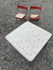 Vintage Hampden Child’s Chrome And Starburst  Formica Folding Table w/2 Chairs