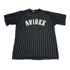 Avirex Vintage Y2K Striped Spellout Baseball Tee T-Shirt Black Mens XL