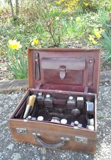 Valise ancienne en cuir - Bagage rétro 1900 Nécessaire de toilette English Make