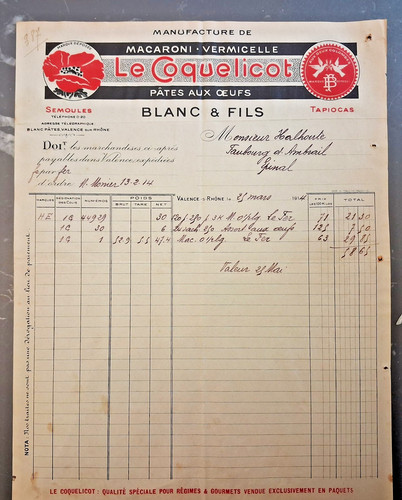 1916 facture ancienne - ancienne, le