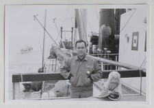 Fisherman? Marin? Man boat, hands in pockets jacket - vintage photo Japan