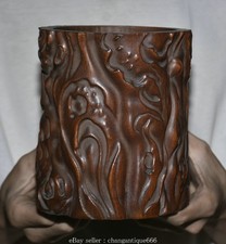 6.2" ancien rose chinois sculpté dynastie palais brosse pot crayon vase