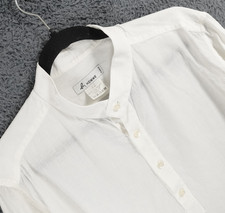 Agnes B Homme Popover Shirt Men 42 100% White Linen Grandad Collarless Oi Polloi