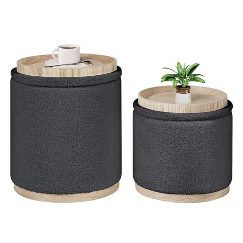 Storage ottoman round boucle - ,