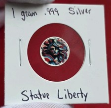 Statue Of Liberty ? 1 Gram .999 Fine Pure Silver Colorized Mini Bar Round Coin