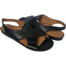 NEW L'AMOUR DES PIEDS Dallon Leather Crisscross Flat Sandals SZ 10 Black Comfort
