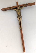 NICE FRENCH WOOD AND METAL VINTAGE WALL CROSS CRUCIFIX CHRISTIANITY