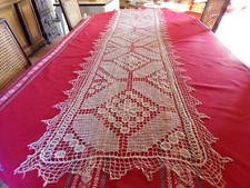 Antique rustic cotton table runner, antique lace, antique linen, decorated