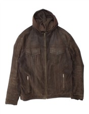 ANGELO LITRICO Mens Hooded Bomber Jacket UK 40 Large Brown BB04