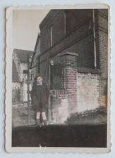 Boy street beret bricks normandy? hand tinted painted - old snapshot photo