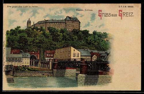 Lithographie greiz château - greiz,,