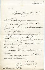 LAS Théodore BARRIERE playwright 1 January 1872 in d'Artois VGC