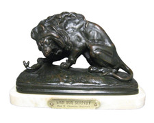 Sculpture En Bronze Lion Au