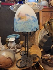 Muller Lunéville Art Nouveau Lampe Fer Forgé Obus Verre Jugendstil