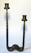 Brutalist Wrought Iron Double Candle Holder Handcrafted Black & Gold, Design