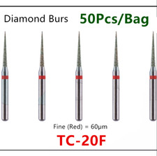 50Pcs Dental Diamond Burs FG Needle Taper TC-20F Fine Grit High Speed Handpiece