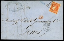 PROMO TB lettre avec superbe Cérès de Bordeaux 40c de Marseille pour Gênes 1871