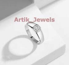 Moissanite Avec Plaqué or Blanc 925 Argent Sterling Chevalière pour Homme #248