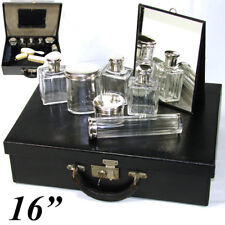 Antique French 16" Trousse d' Voyage, Travel Valise, Case: Sterling Silver  Jars