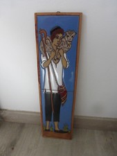 ancien cadre carrelage motif berger grece souvenir deco annee 70 vintage