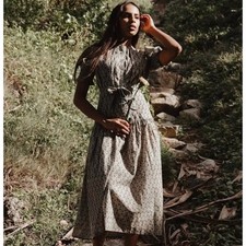 Daughters Of India Prairie Dress Size Medium M Cotton Sage Green