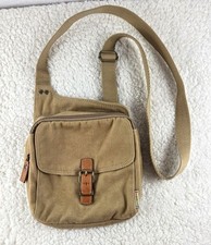 Vtg Fossil Khaki Corduroy Leather Trim Messenger Bag 8"x8" Safari Sac Crossbody