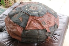 Moroccan all leather custom POOF  pouf vintage, boho seating made in morocco