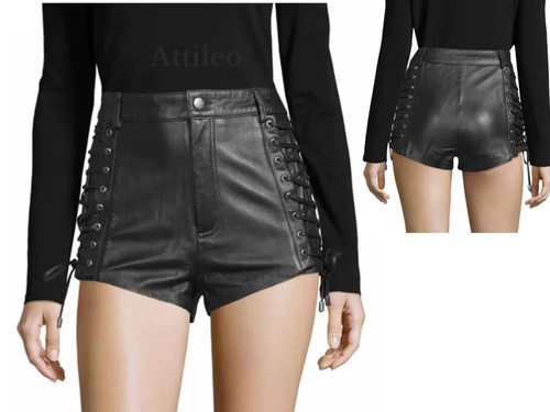 Short cuir lacets - en,