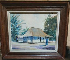 Huile sur toile : scène de