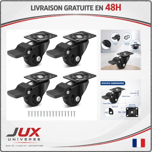 Roulettes meubles noires - 25, mm