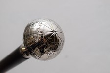 Chrome Laiton Tête Earth Globe Poignée Bois Marche Bâton Handmade Stylé Cadeau