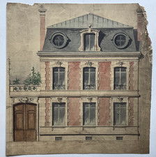 Facade Maison Briques DESSIN ORIGINAL Architecture XIX°