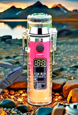 BRIQUET ARC  LAMPE DE POCHE 3 NIVEAUX  BOUSSOLE CHARGE USB - IDEE KDO ROSE ORANG