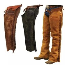 Leather Chaps Men Western Suede Rodeo Mountain Horse Rider Cowboy Fringe Chaps