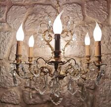 gilded bronze chandelier with tassels 6 arms crystal France 