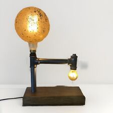 Large Handcrafted Industrial Style Lamp 2 Lights Metal Wood Bulbs Supplied