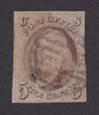 MATT'S STAMPS US SCOTT #1 BENJAMIN FRANKLIN 5-CENT 1847, USED CV$425