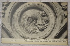 Old postcard "THE CHAIR GOD - Medallion of the Abbey representing a 2-headed chimera