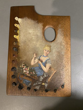Ancienne palette de peintre bois tableau femme couture vintage gouache? huile?